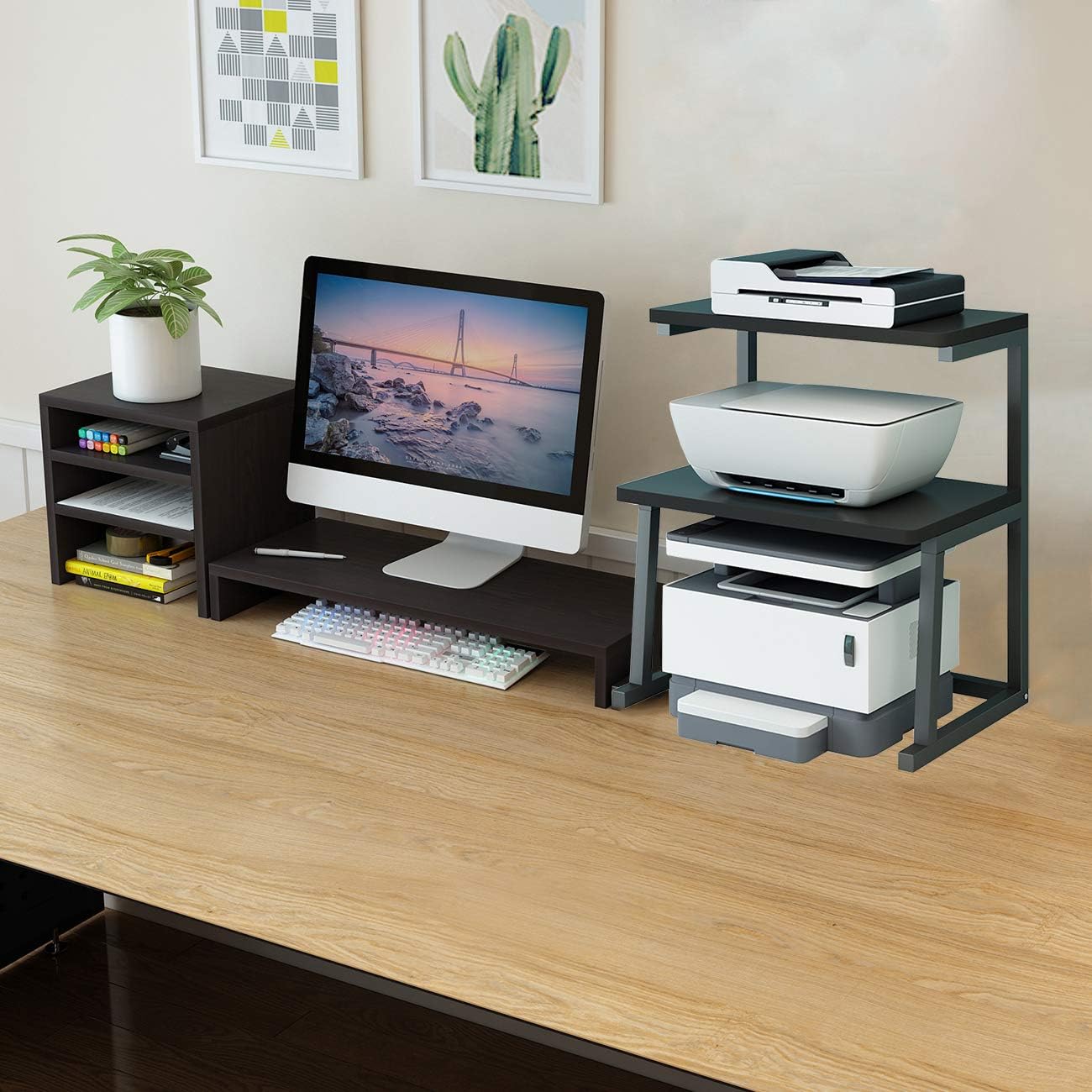 TMUCUNG Printer Stand Desktop Stand for Printer 3-Tier Multifunction Storage Book Shelf Floor Printer Table Space Organizer Perfect for Office Living Room Kitchen(Black) - Image 7